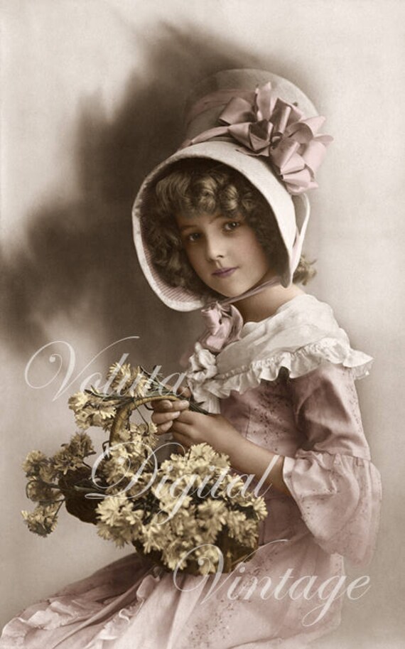 Grete Reinwald with spring flowers. Digital download  -  Edwardian Vintage Postcard.