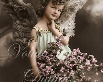 Supercute angel. Digital download  -  Edwardian Vintage Postcard.