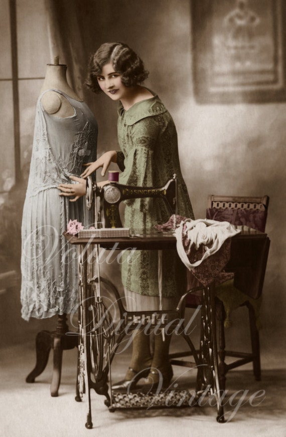 Seamstress with mannequin. Digital download  -  Edwardian Vintage Postcard.