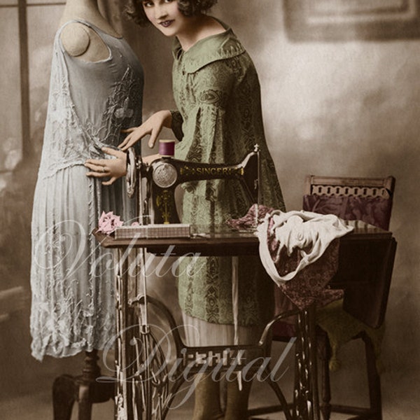 Seamstress with mannequin. Digital download  -  Edwardian Vintage Postcard.