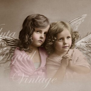 Deux petits anges. Téléchargement numérique - Carte postale vintage édouardienne.