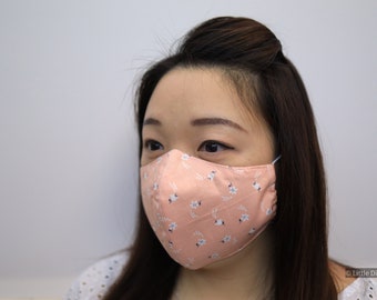 Face Mask | Filter Pocket  | Waterproof | Triple Layers | Adult 3D Fit [Pink Blossom]