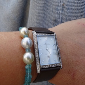 Paraiba Apatite & South Sea Pearl Bracelet: 14k Gold Accent