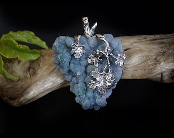 Unique and rare Manakarra Botryoidal purplish green Chalcedony Grape Agate  925 silver handmade pendant .