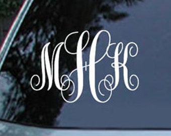 Car Monogram Decal Custom Bumper Sticker Personalized With Your Initials And Favorite Color. Free Shipping!