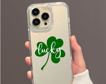 Lucky Clover iPhone case Sparkly Glitter for iPhone 15 iPhone 15 Pro Max iPhone 15 Pro iPhone 13 iPhone 14 iPhone 14 Pro iPhone 12 11 8 SE X