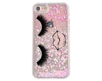 Iridescent Pink Glitter iPhone 15 case Cute iPhone 13 case iPhone 14 Pro case iPhone 14 Pro Max case iPhone 12 11 iPhone XR 8 Eyelashes XOXO