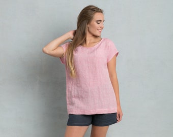 Linen tank top women-loose blouse-oversize top DIFFERENT colors-Linen clothing-Blue Pink Green White Oatmeal Black striped blouse