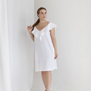 White linen dress, Minimalist wedding dress, A line linen dress sleeveless, Open back dress