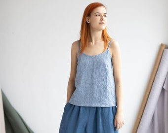 Leinen Top, Leinen Cami für Frauen, Camisole Top Leinen verstellbare schmale Träger, ärmelloses Top, Sommer Cami Top, Schlaftop