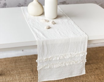 Table runner Shabby Chick, White ruffled table runner, Various colors soft linen table runner, Handmade table runner, Christmas table decor