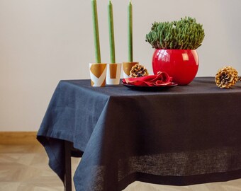 Linen tablecloth Black, Modern eco tablecloth, stonewashed linen tablecloth, Scandinavian style table, Farmhouse Tablecloth, Helloween decor