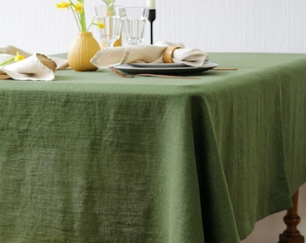 Linen green tablecloth, Soft linen tablecloth, Mitered corners eco fabric tablecloth, Christmas Easter tablecloth