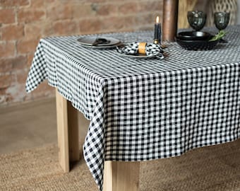 Linen tablecloth, Gingham tablecloth, Rectangle tablecloth, Checkered Tablecloth