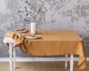 Linen Tablecloth 27 COLORS, Mustard Pure Linen Tablecloth, Softened Flax Tablecloth, Natural fabric tablecloth, OEKO tex linen tablecloth