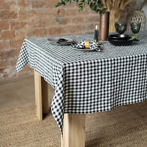 Linen tablecloth, Gingham tablecloth, Rectangle tablecloth, Checkered Tablecloth image 1