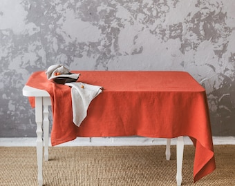 Linen Tablecloth 27 COLORS, Burnt orange Linen Tablecloth, Softened Flax Tablecloth, Natural eco fabric tablecloth, OEKOtex linen tablecloth