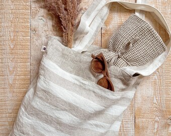 Tote bag Rustic, Basic bag, Heavy linen shoulder bag, Beach bag