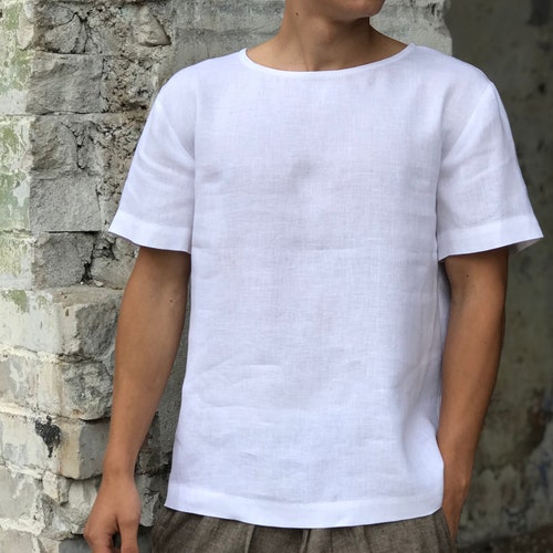 Mens T-shirt Linen White Black Brown T-shirt for Men - Etsy