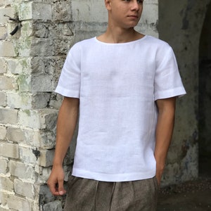 Mens t-shirt linen, white black brown t-shirt for men, DIFFERENT COLORS loose fit t-shirt linen, natural linen shirt, natural fabric shirt image 1