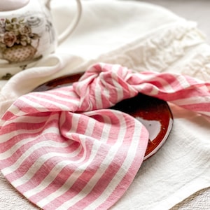 Linen napkins pink striped, Blue striped napkins, Nautical napkins, eco linen dinner napkins, stonewashed linen napkins, eco cloth napkins
