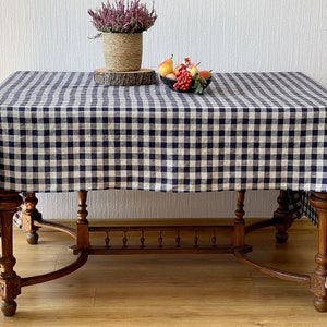 Farmhouse Linen Tablecloth 24 COLORS Gingham Natural Check Soft Tablecloth OEKOtex linen tablecloth Natural Checkered Linen Tablecloth