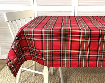 Red plaid tablecloth, Christmas table, Rectangular tablecloth, Tartan