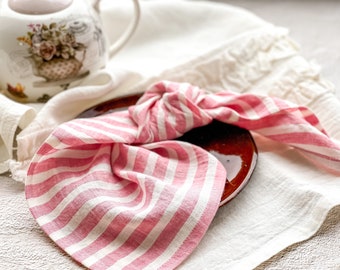 Linen napkins pink striped, Blue striped napkins, Nautical napkins, eco linen dinner napkins, stonewashed linen napkins, eco cloth napkins