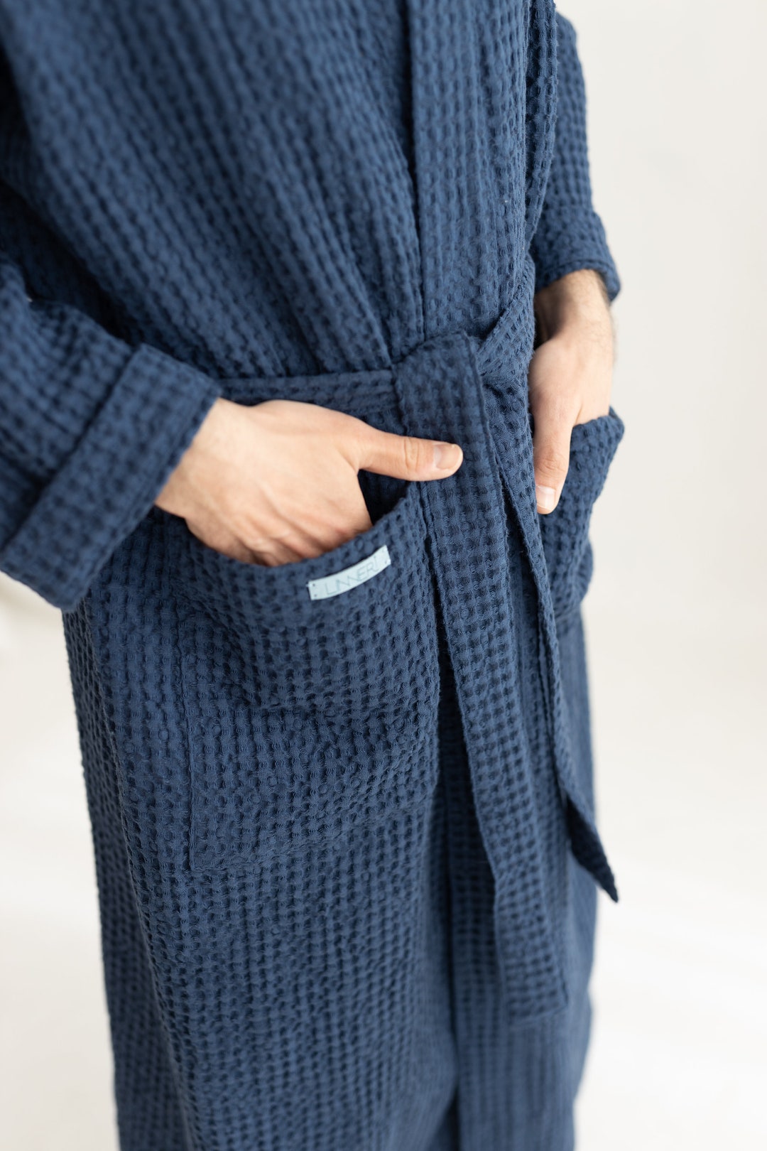 Bathrobe Navy Blue Black, READY to Ship Size LARGE, Night Robe Men ...