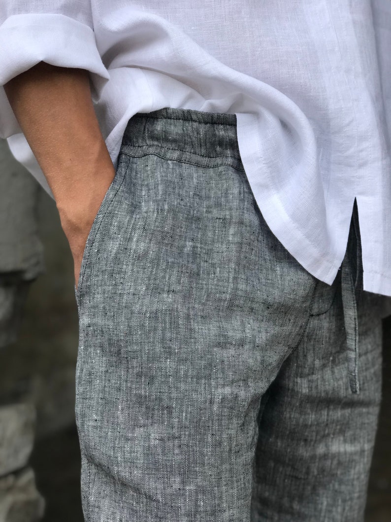 Mens Linen Pants Linen Trousers Drawstring Elastic Waist Etsy UK