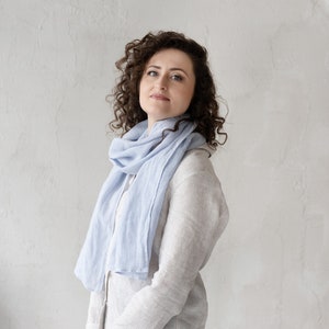 Linen gauze scarf, iceberg blue color wrap, Lightweight semi sheer shawl, unisex pastel colors, Mint light blue beige scarf, Spring scarf