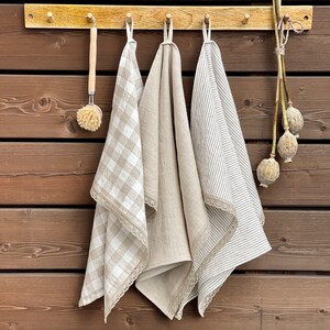 Natural linen tea towel, Linen kitchen lace towel, Gingham towels, Linen dishcloth, Soft rustic linen hand towel, Gift towel, Eco flax towel image 3