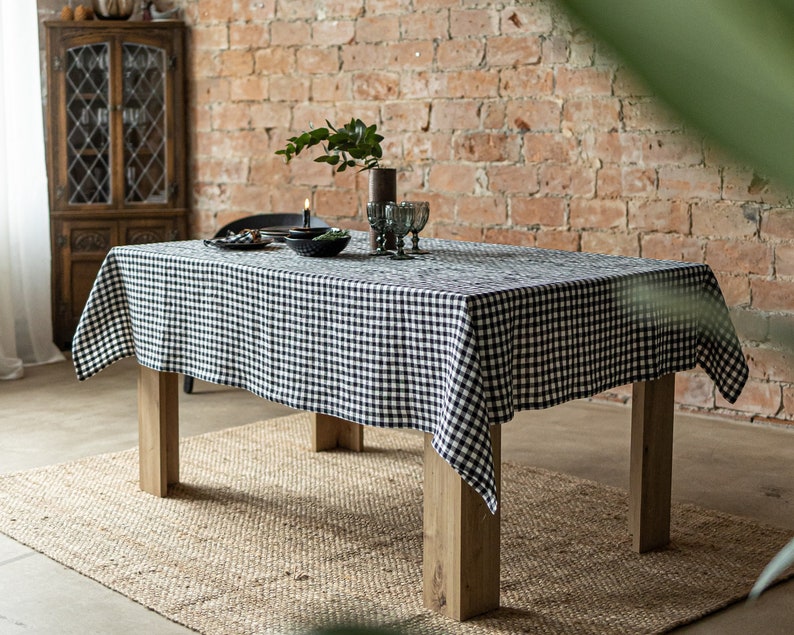 Linen tablecloth, Gingham tablecloth, Rectangle tablecloth, Checkered Tablecloth image 2