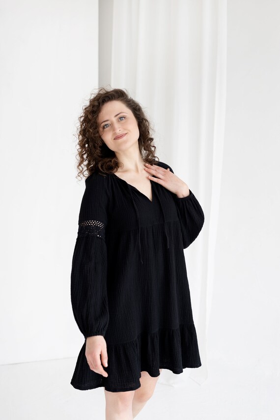 Black gauze dress sales