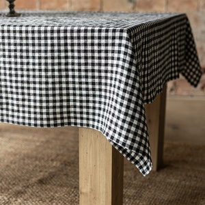 Linen tablecloth, Gingham tablecloth, Rectangle tablecloth, Checkered Tablecloth Black/White SMALL