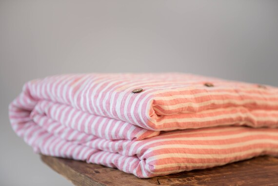 Linen Duvet Cover Softened Striped White And Pink Stripes Twin - Pink Striped Linen Bedding Linen Duvet Cover Softened Striped White And Pink Stripes Twin - Pink Striped Linen Bedding