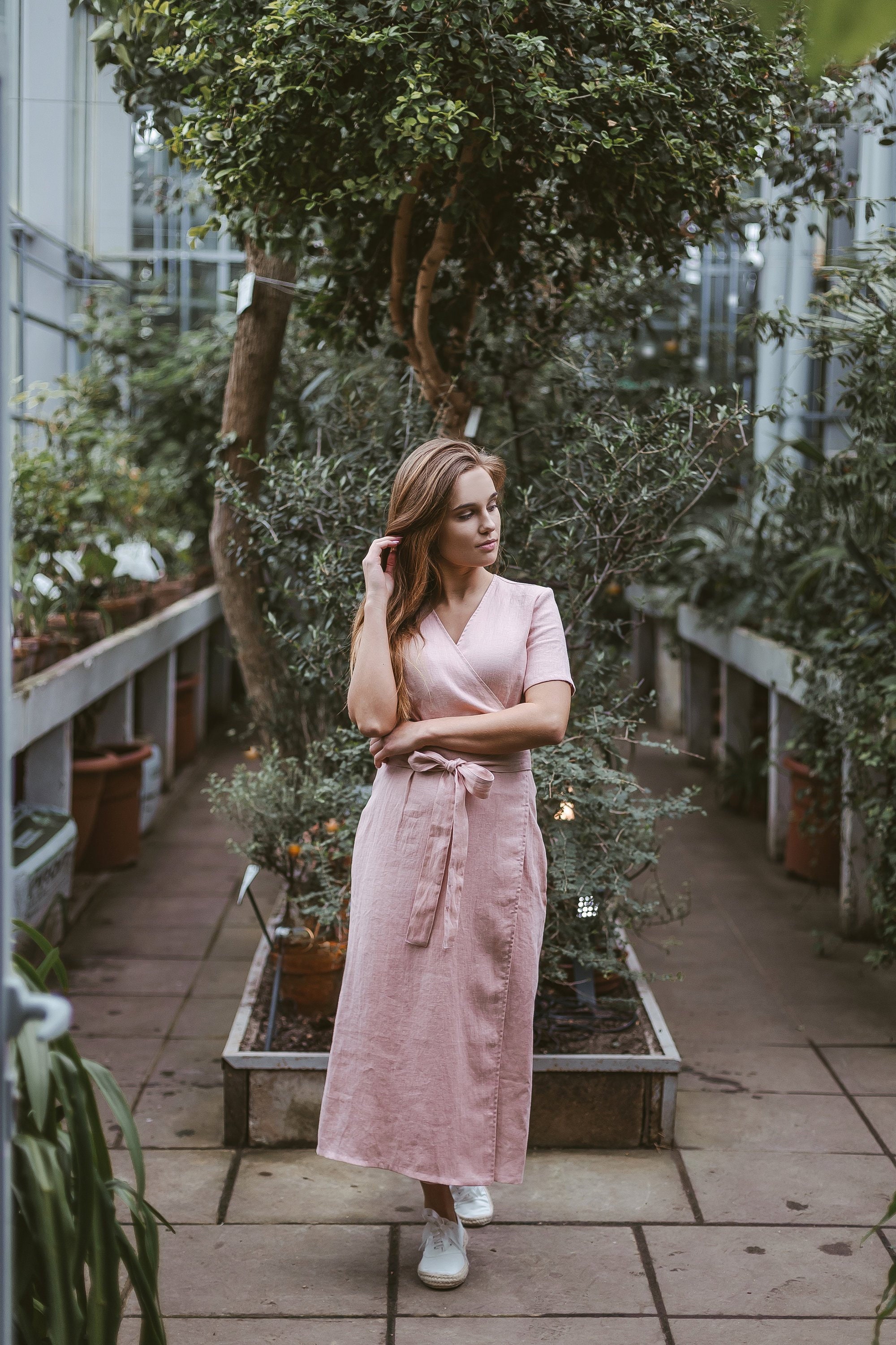 Linen Wrap Dress Women Long Dress Pink Fitted Dress Wedding Etsy UK