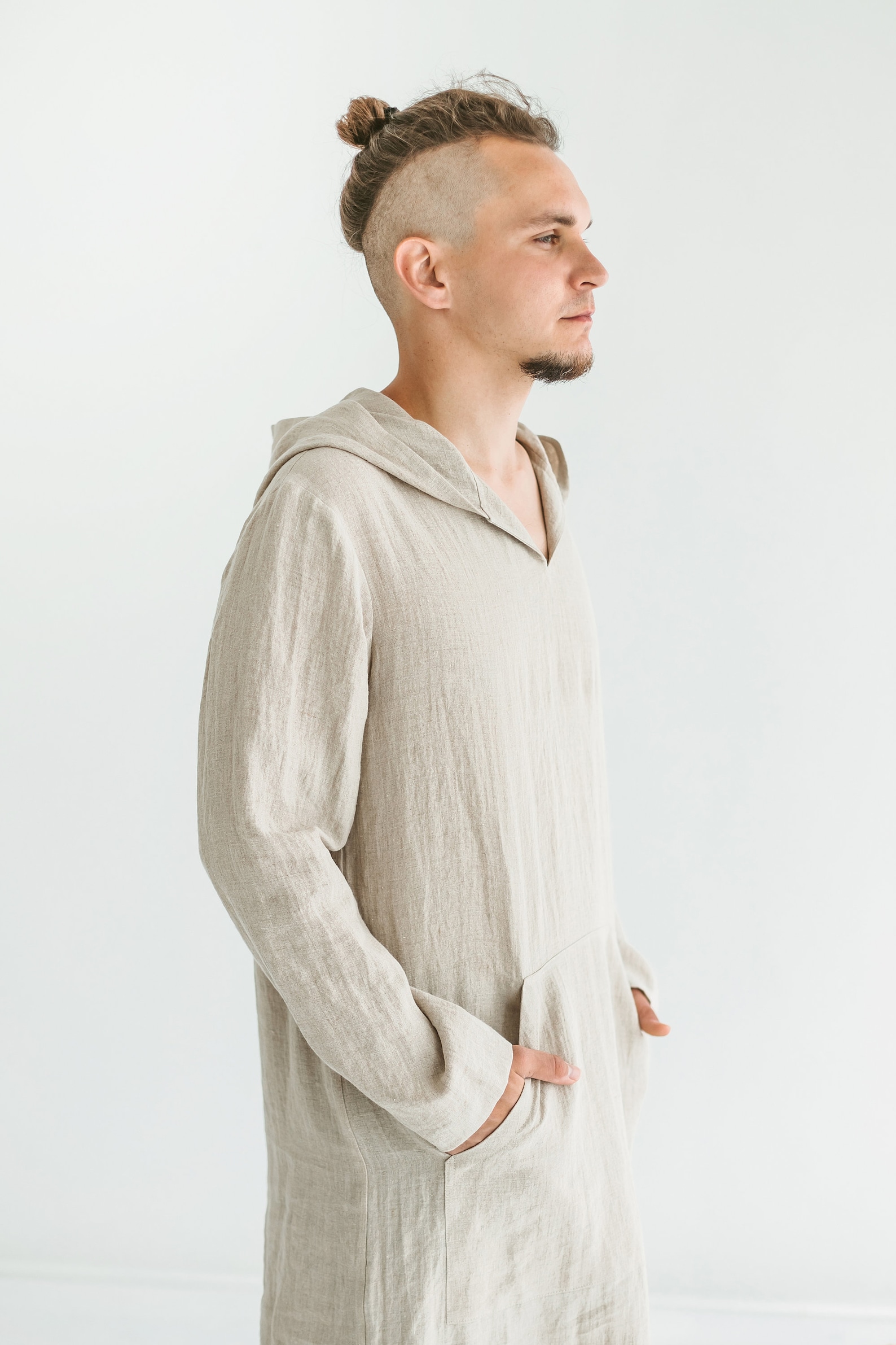 Men Kaftan hooded Linen Caftan with hoodie long linen tunic | Etsy