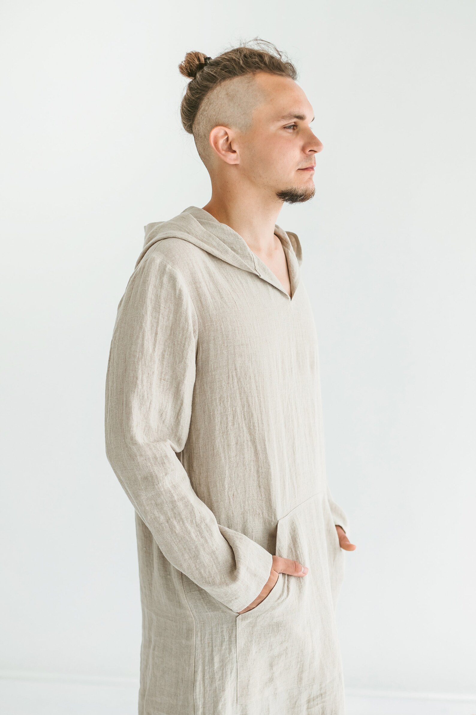 Men Kaftan hooded Linen Caftan with hoodie long linen tunic Etsy