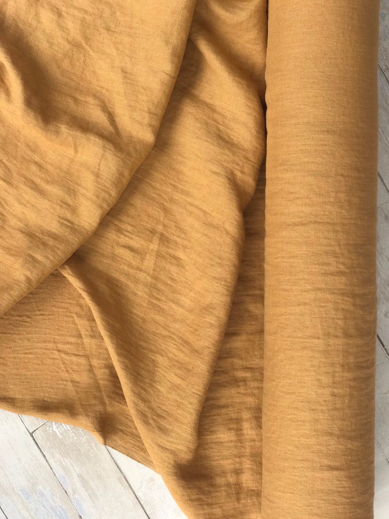 softened pure linen OEKO-TEX certified fabric 55 wide-natural linen Mustard brown fabric honey yellow linen by the yard by the meter
