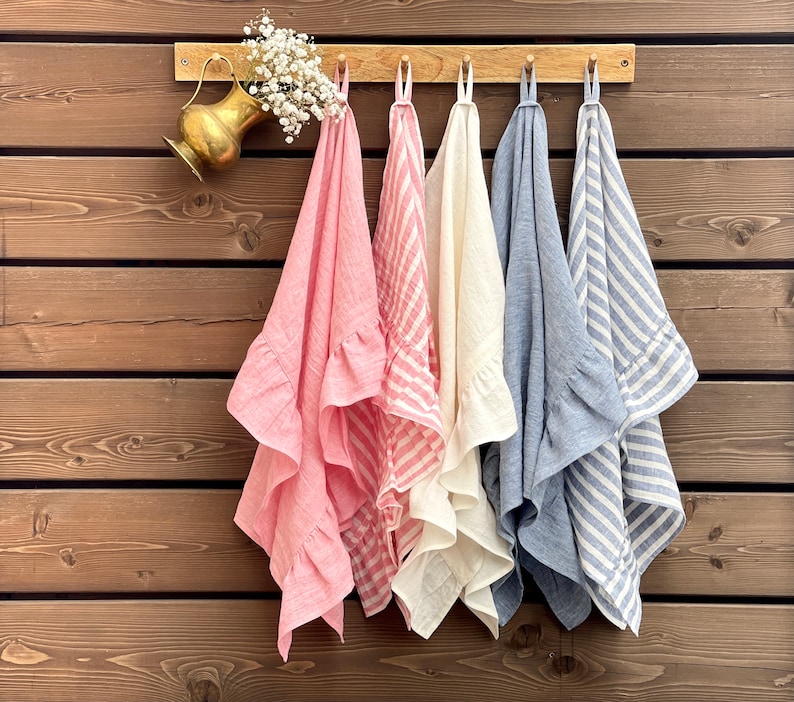 Linen Ruffle Tea Towel Hand Towel With Ruffles Kitchen Etsy