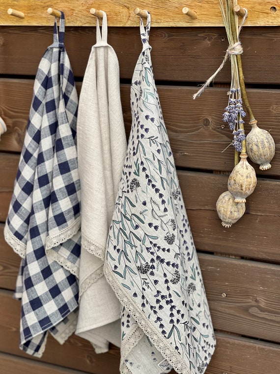 Linen50 Kitchen Towel, Blue + Green