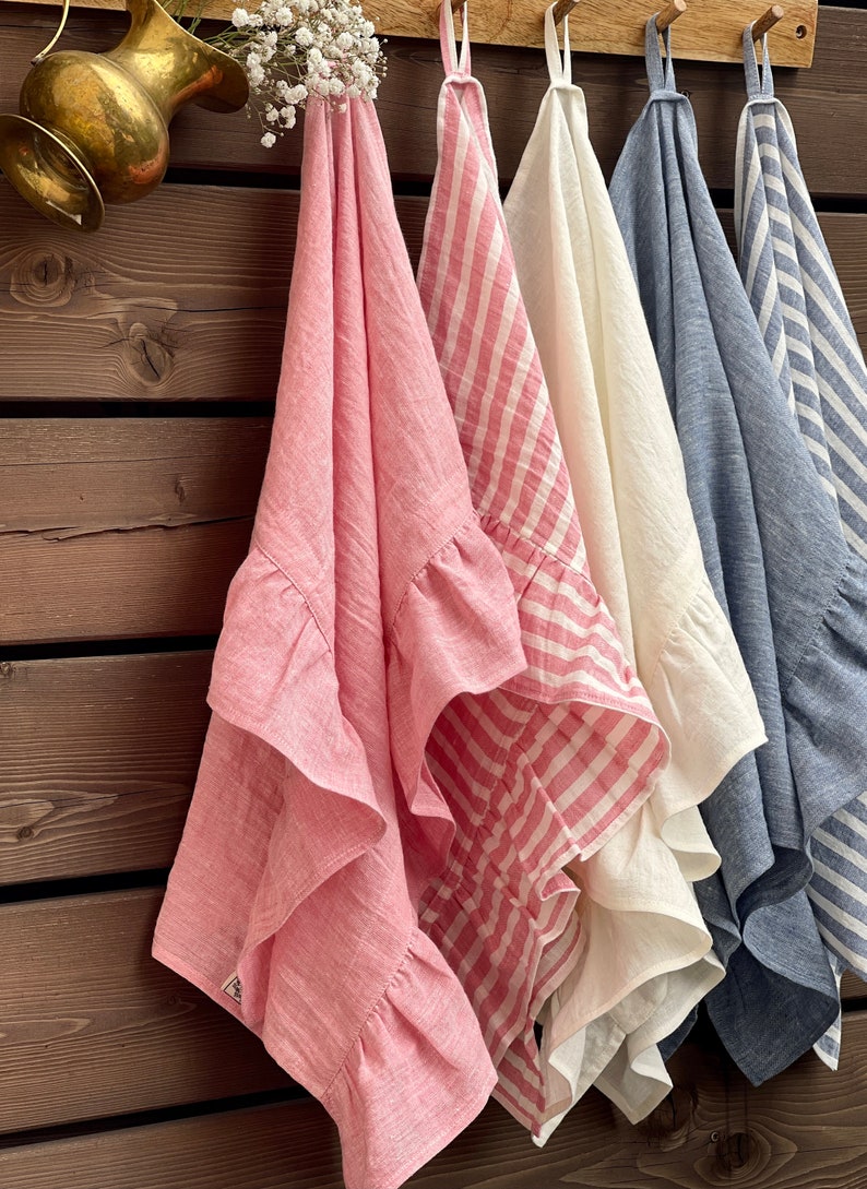 Linen Ruffle Tea Towel Hand Towel With Ruffles Kitchen Etsy
