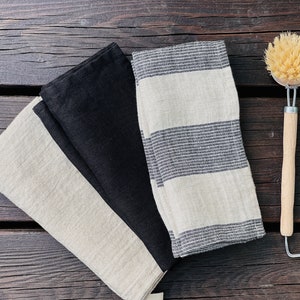 Linen tea towels 3 pcs. set, Soft kitchen towels, Washed linen kitchen towels, Natural fabric dish towels, Hand towels, Rustic towels set image 2