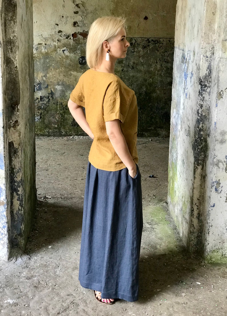 comfortable skirt wide elastic waistband linen clothing women Maxi skirt linen skirt maxi skirt with deep pockets prewashed linen skirt