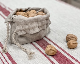 Linen bag with drawstring, Thick rough linen storage bag, Different sizes reusable bag