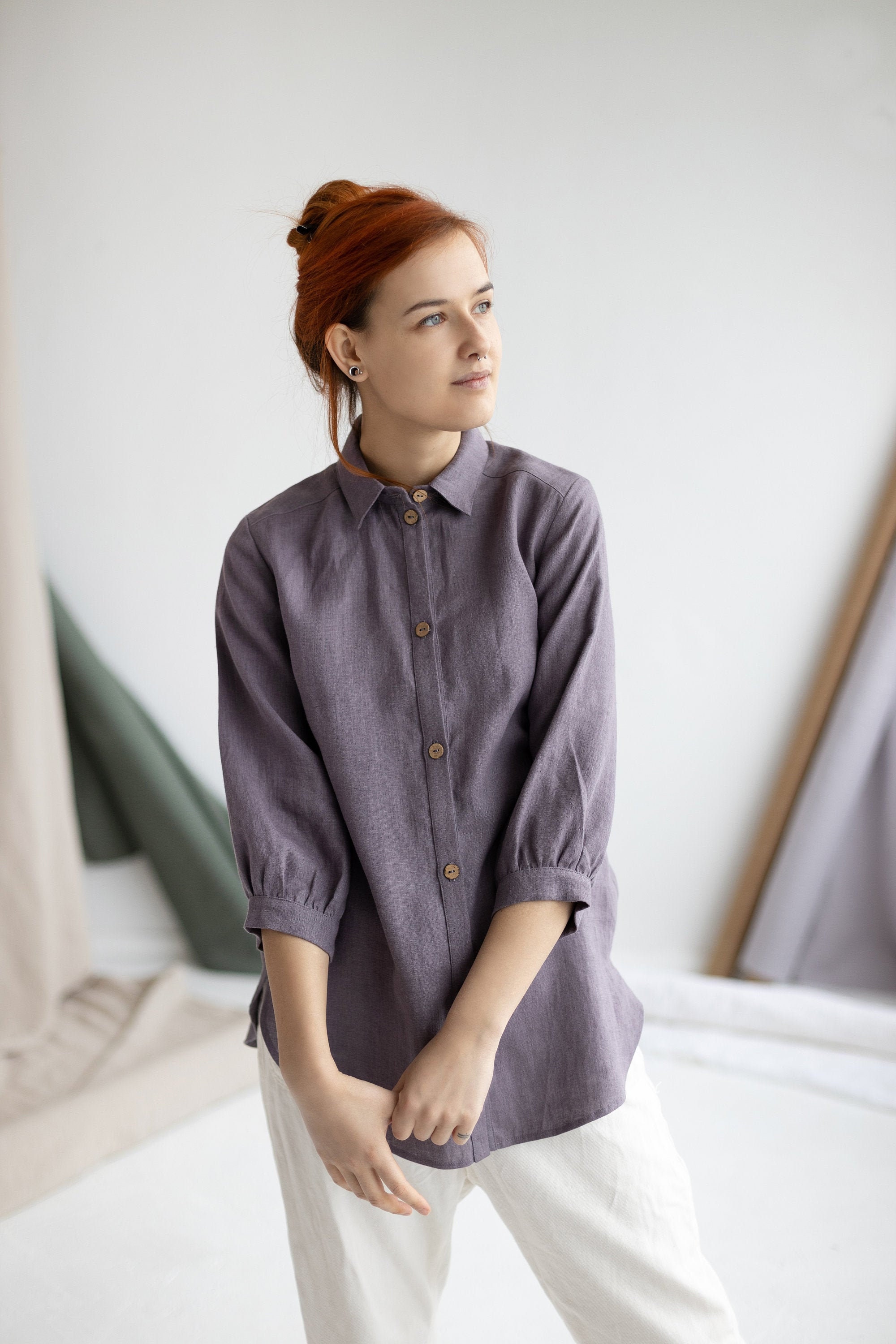 Linen Shirt Women, Button Down Blouse, Collar Shirt, Boho Shirt