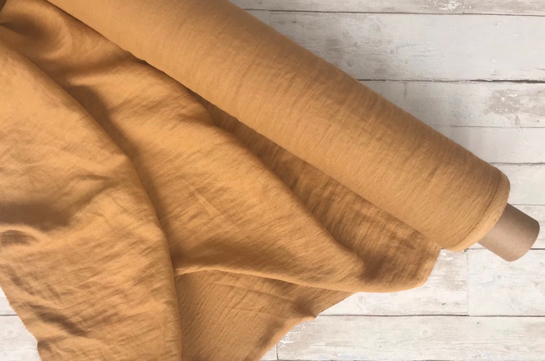 softened pure linen OEKO-TEX certified fabric 55 wide-natural linen Mustard brown fabric honey yellow linen by the yard by the meter