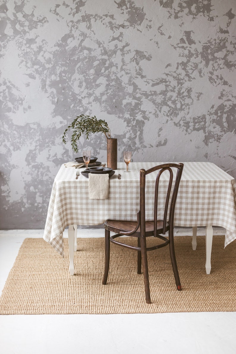Farmhouse Linen Tablecloth 24 COLORS Gingham Natural Check Soft Tablecloth OEKOtex linen tablecloth Natural Checkered Linen Tablecloth