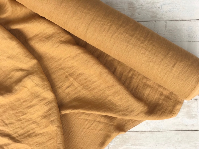 softened pure linen OEKO-TEX certified fabric 55 wide-natural linen Mustard brown fabric honey yellow linen by the yard by the meter